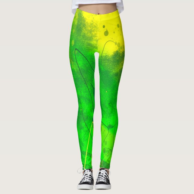 Leggings Leyendas De Arte Grunge Verde Y Amarillo Luminoso (Anverso)