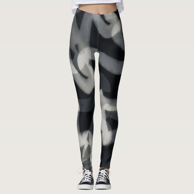 Leggings Leyendas de arte negro y gris (Anverso)