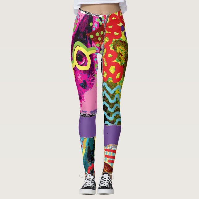 Leggings Leyendas de arte pop de gato loco (Anverso)