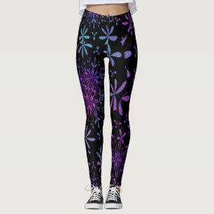 Leggings Leyendas de batik floral turquesa retro morado