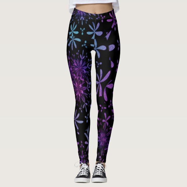 Leggings Leyendas de batik floral turquesa retro morado (Anverso)