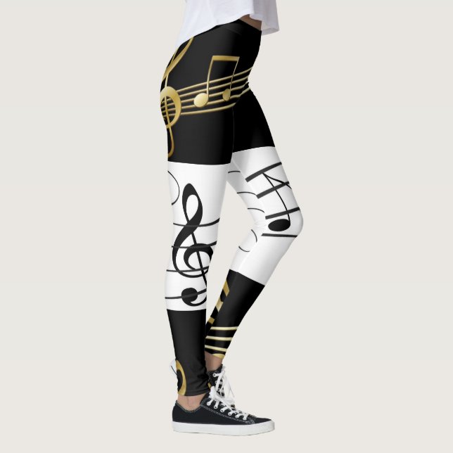 Leggings Leyendas de Black White Gold Music Notes (Derecha)
