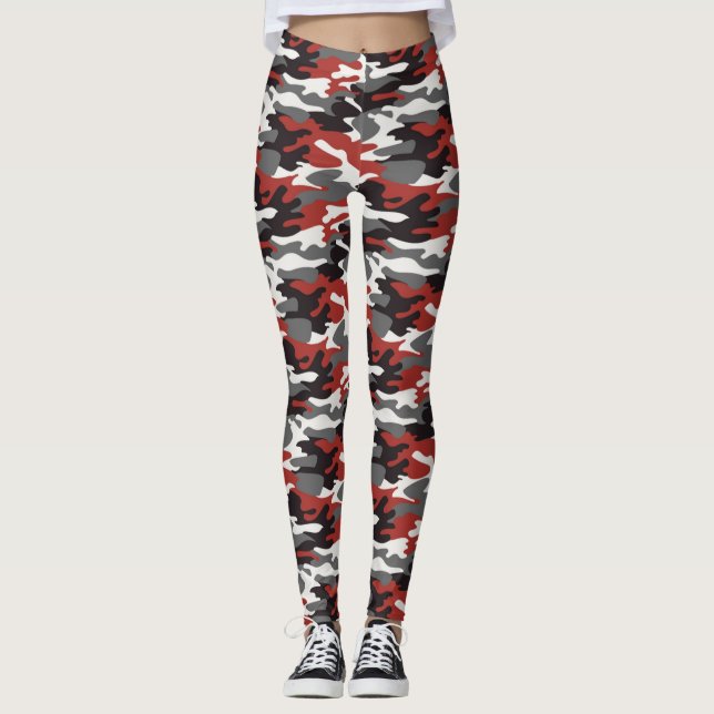 Leggings Leyendas de camuflaje gris, rojo, negro y blanco (Anverso)