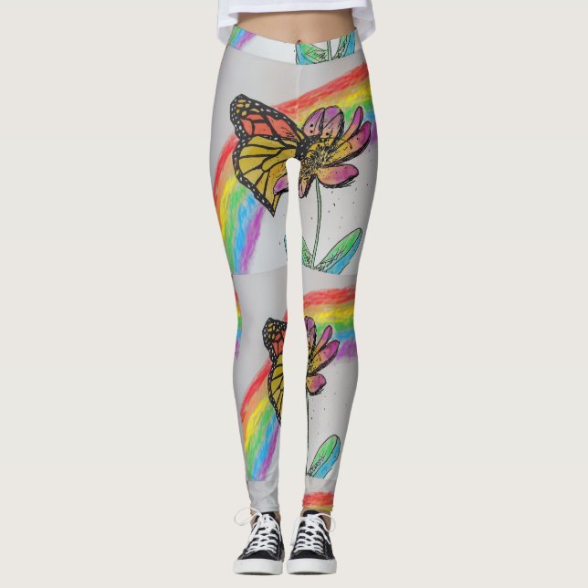 Leggings Leyendas de color arcoiris monarca naranja (Anverso)