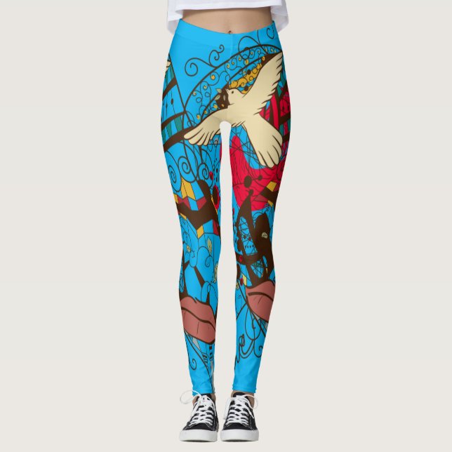 Leggings Leyendas de diseño de arte mixto (Anverso)
