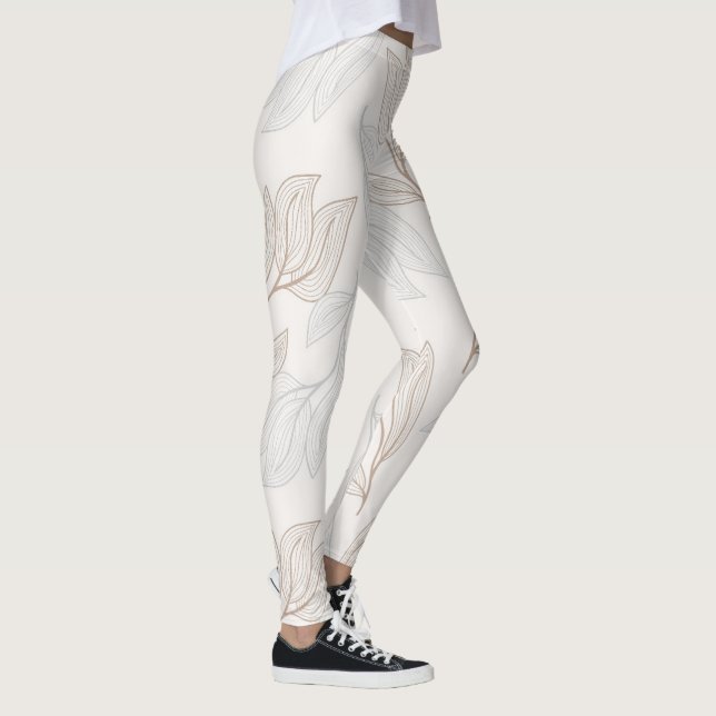 Leggings Leyendas de diseño de hojas abstractas orgánicas (Derecha)