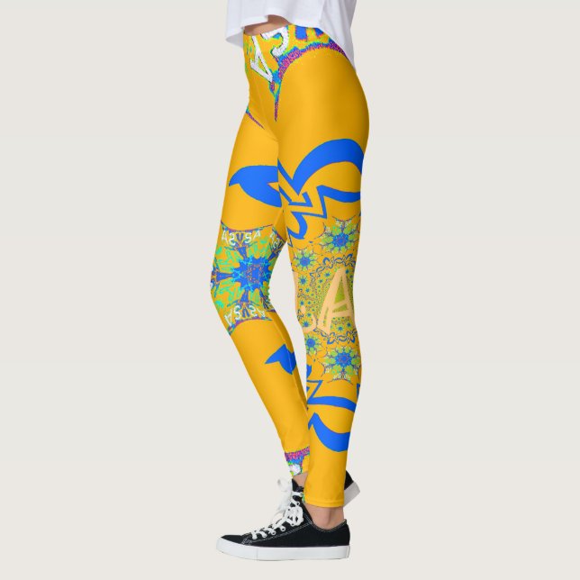 Leggings Leyendas de diseño floral amarillo brillante perso (Izquierda)