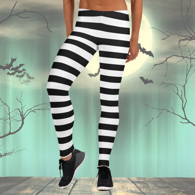 Leggings Leyendas de disfraces en blanco y negro de Hallowe (Striped Leggings, Black and White Striped Women's Leggings, Halloween Costume leggings)