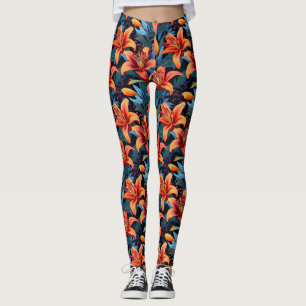 Leggings Leyendas de flores de leña de tigre rojo artístico