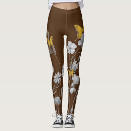 Leggings Leyendas de flores y mariposas marrones