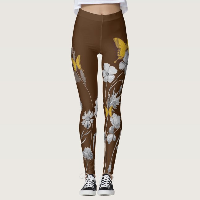 Leggings Leyendas de flores y mariposas marrones (Anverso)