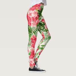 Leggings Leyendas de fondo blanco de flores rojas hibiscus