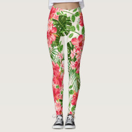 Leggings Leyendas de fondo blanco de flores rojas hibiscus
