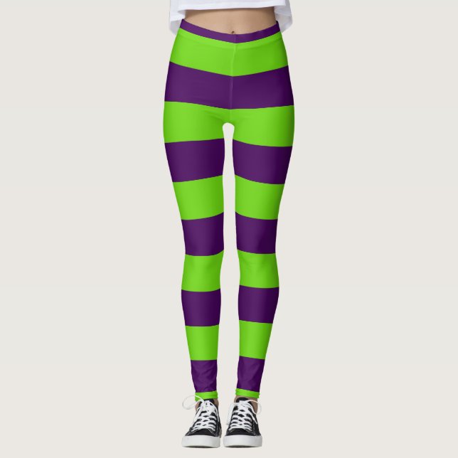 Leggings Leyendas de franjas verdes y moradas de Halloween (Anverso)