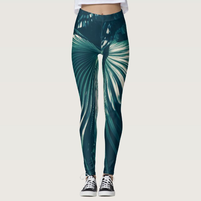 Leggings Leyendas de hojas de palmera verde pálido (Anverso)