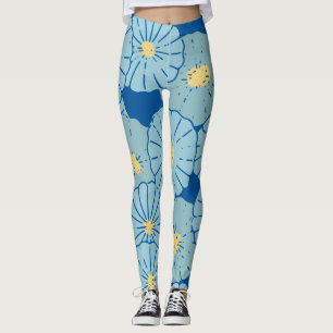 Leggings Leyendas de Ilustracion de patrón floral azul japo
