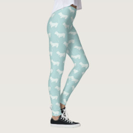 Leggings Leyendas de impresión Dachshund en blanco y azul c