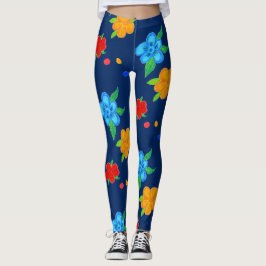 Leggings Leyendas de impresión de arte floral azul