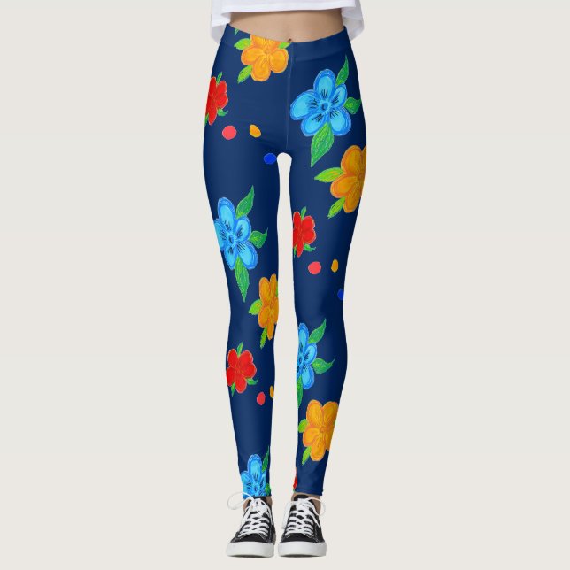 Leggings Leyendas de impresión de arte floral azul (Anverso)