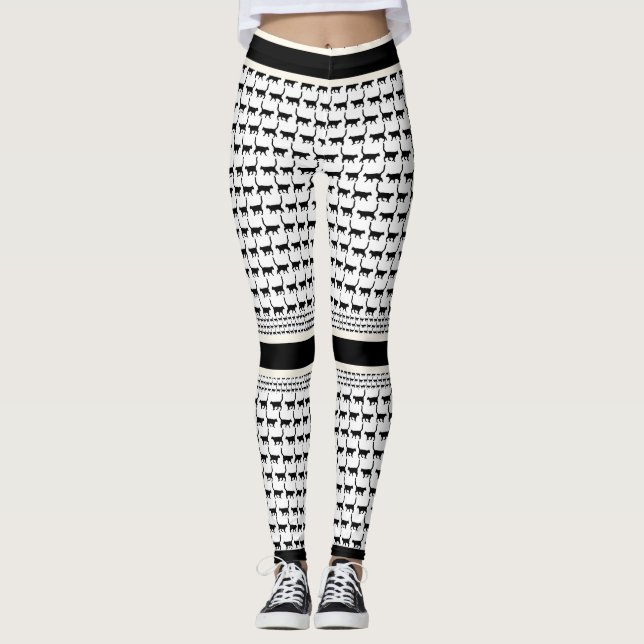 Leggings Leyendas de impresión de gato en blanco y negro de (Anverso)