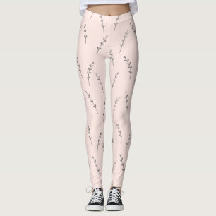 Leggings Leyendas de impresión de hojas de crema rosa para