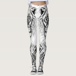 Leggings Leyendas de impresión de león blanco negro