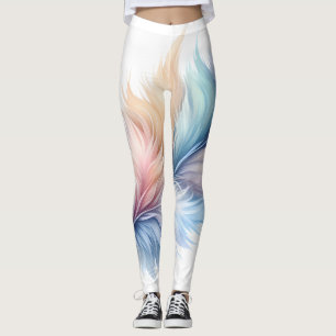 Leggings Leyendas de impresión de plumas, pluma de pasteles