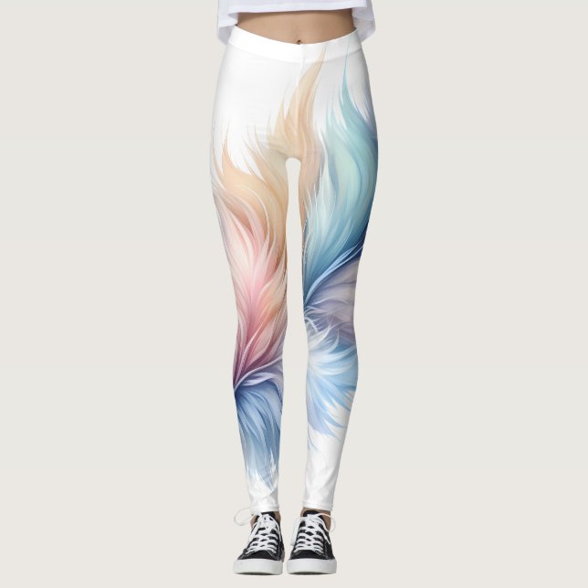Leggings Leyendas de impresión de plumas, pluma de pasteles (Anverso)