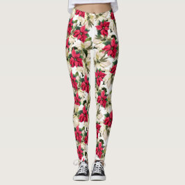 Leggings Leyendas de impresión de Poinsettia Real