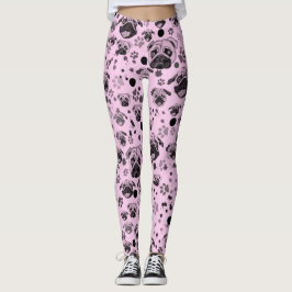Leggings Leyendas de impresión de pug rosado
