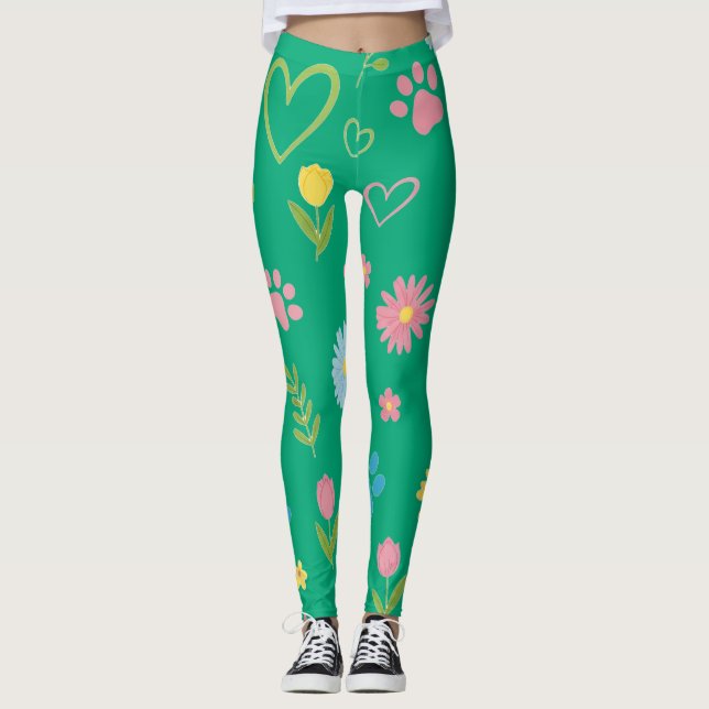 Leggings Leyendas de impresión de trazo floral (Anverso)