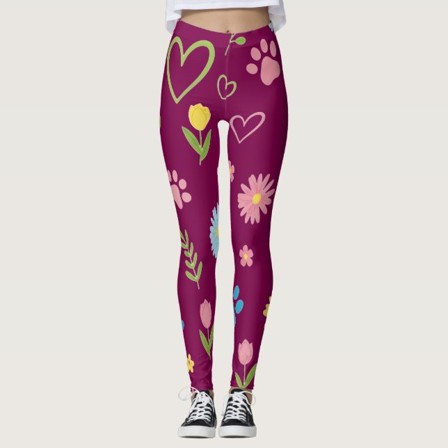 Leggings Leyendas de impresión de trazo floral (Anverso)