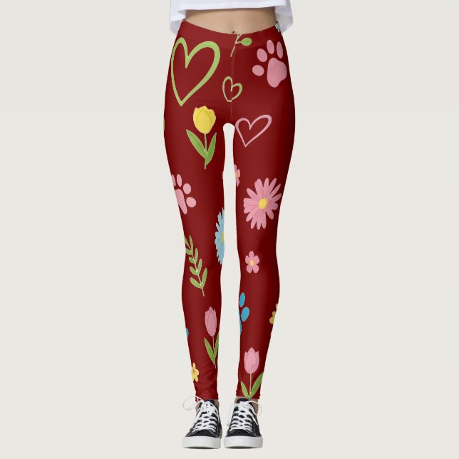 Leggings Leyendas de impresión de trazo floral (Anverso)