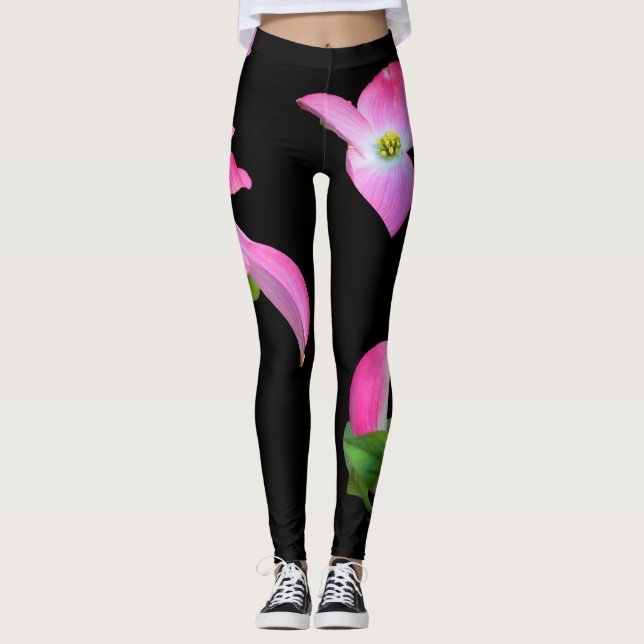 Leggings Leyendas de impresión floral de dogwood rosa (Anverso)