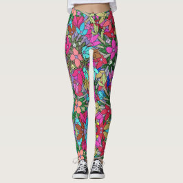 Leggings Leyendas de impresión floral verde, azul y rosa ca
