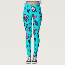 Leggings Leyendas de impresión floral y cardíaca