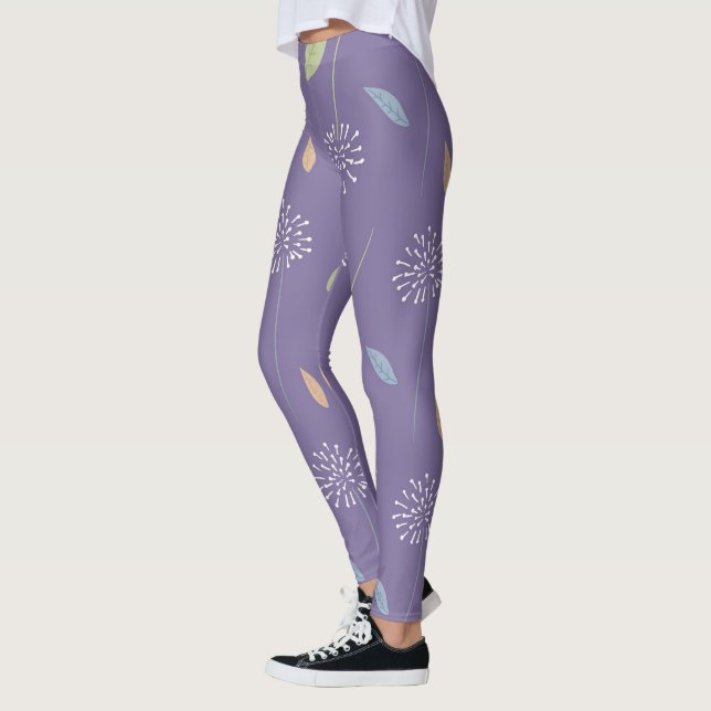Leggings Leyendas de impresión violeta sin inconvenientes (Izquierda)