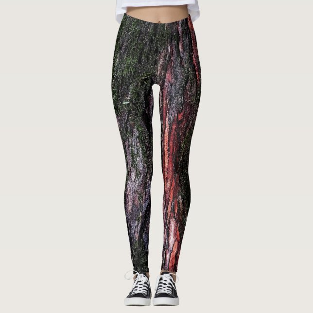 Leggings Leyendas de ladrido de madera de pino negro rojo (Anverso)