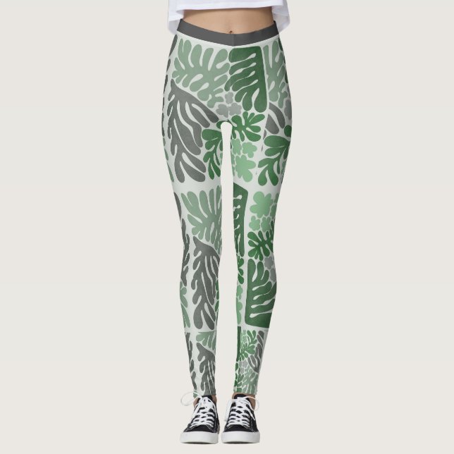 Leggings Leyendas de las mujeres con papel botánico verde y (Anverso)