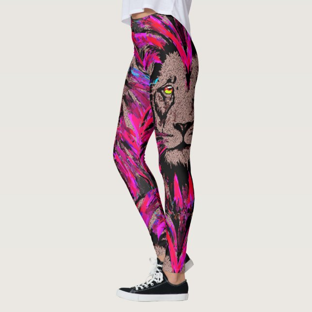 Leggings Leyendas de león rosadas - Dibujo de retrato de ca (Izquierda)