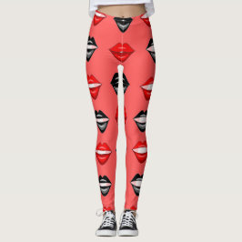 Leggings Leyendas de los labios de besos negros rojos