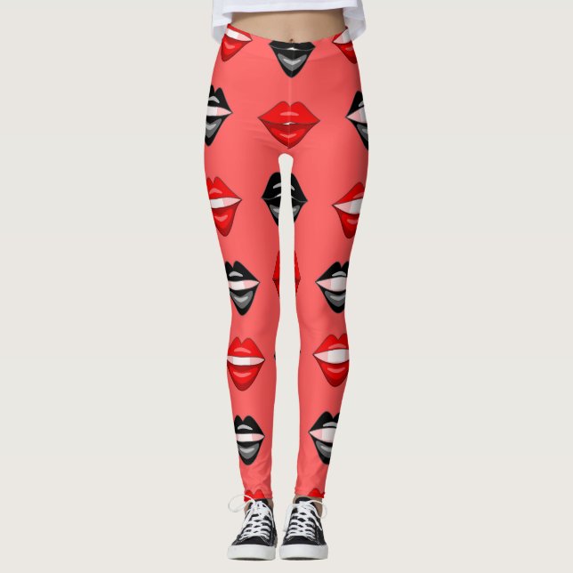 Leggings Leyendas de los labios de besos negros rojos (Anverso)