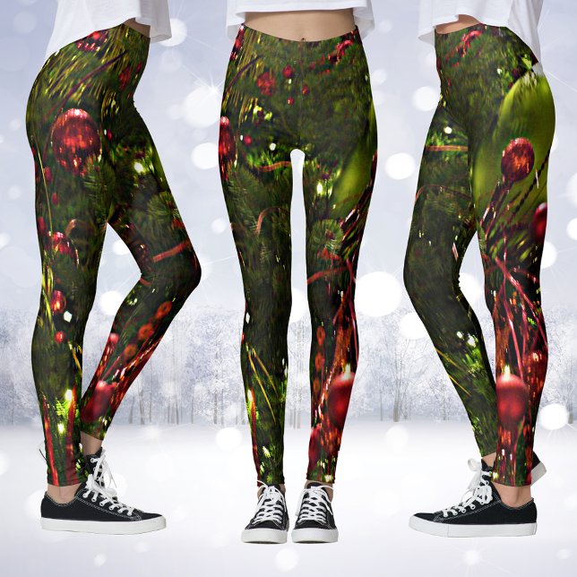 Leggings Leyendas de los Navidades de oro y rojo del árbol  (Christmas Tree Red & Gold Christmas Leggings)