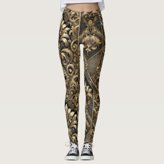 Leggings Leyendas de lujo barrocas de color negro y oro