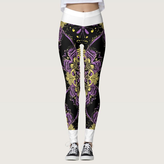 Leggings Leyendas de Mandala dorada púrpura encantadas (Anverso)