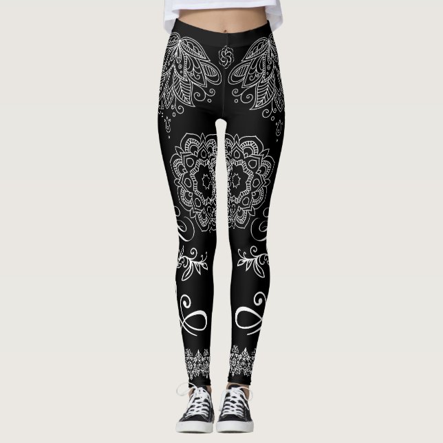 Leggings Leyendas de Mandala en blanco y negro (Anverso)