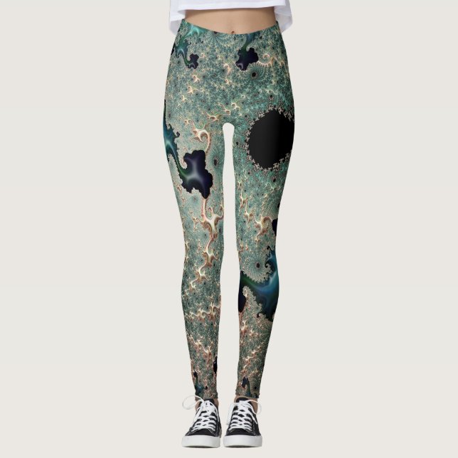 Leggings Leyendas de mandelbrot de esmeralda y oro (Anverso)