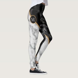 Leggings Leyendas de mármol blanco negro Carta personalizad