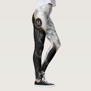 Leggings Leyendas de mármol blanco negro con letra Personal