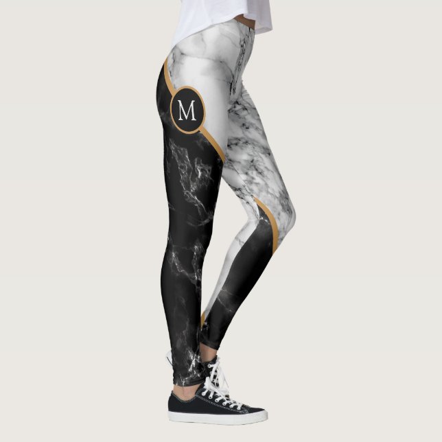 Leggings Leyendas de mármol blanco negro con letra Personal (Derecha)